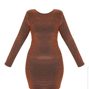 Bronze Glitter Scoop Back Bodycon Mini Dress